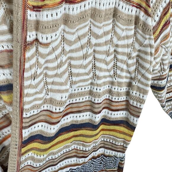 Chico's Cotton Blend Striped Open Knit Long Sleeve Long Line Open Cardigan Sz XL - Picture 3 of 7